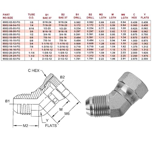 Image of 6502-10-10 Hydraulic Fitting Replacement 45 Elbow 5 /8 inch JIC (7 /8 inch-14 thread) Male x 5 /8 inch JIC (7 /8 inch-14 thread) Female Swivel 45 Degree Carbon Steel