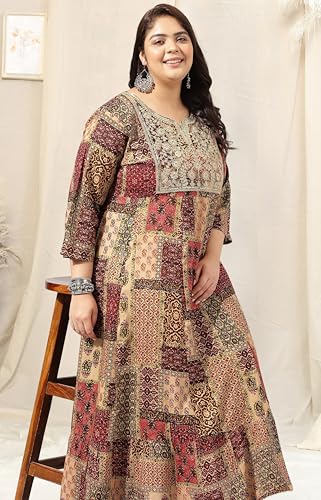 Image of MIRCHI FASHION Women Cotton Regular Plus Size Embroidered Printed Anarkali Kurti