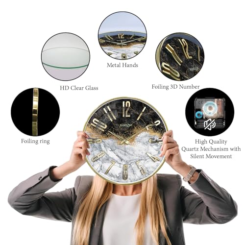 Image of RANDOM Silent Wall Clock, Non-Ticking Quartz Movement, Foiling Ring and 3D Numbers (Black and White)