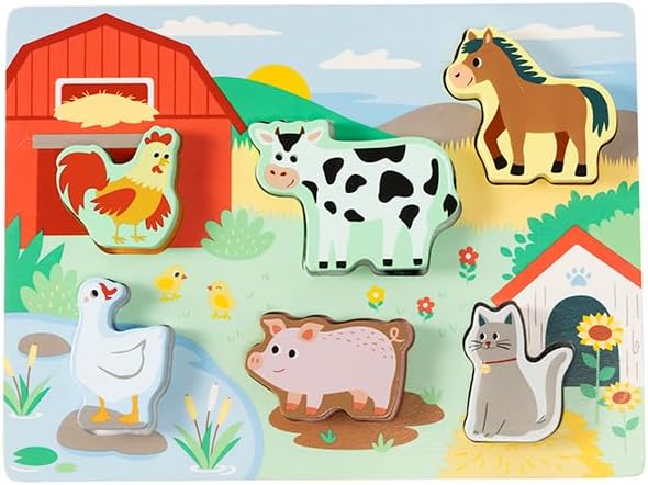 Fat Brain Toys Farm Textured Puzzle Baby Toys & Gifts for Ages 1 to 4