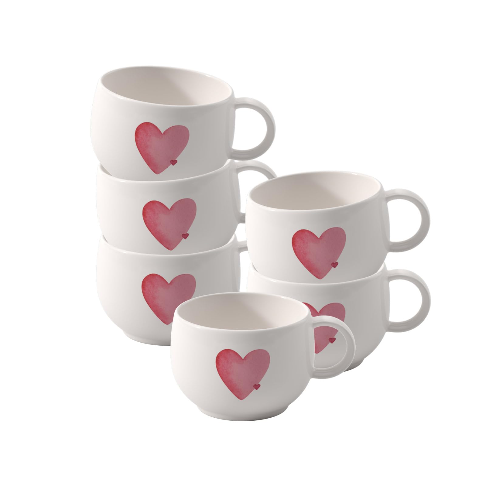 like. by Villeroy & Boch – With Love Espressotassen 6er Set, Maße: ca. 8,5 × 6,5 × 4,5 cm, Weiß mit rotem Aquarelldekor, Spülmaschinenfest & Mikrowellensicher, Herzmotiv, Premium Porzellan