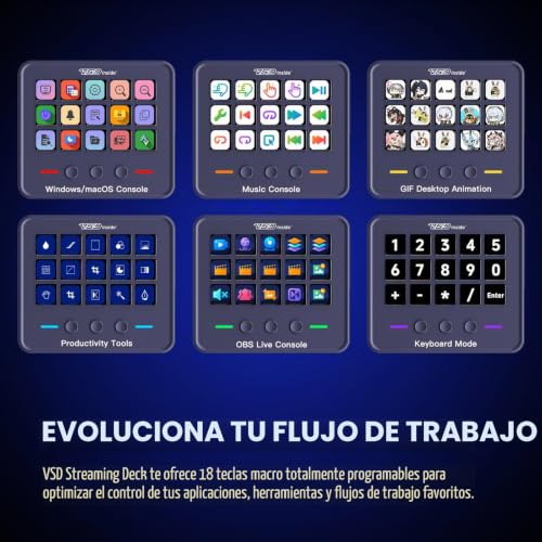 Teclado macro de 18 teclas programables y placa de sonido USB para control de OBS en laptop 3