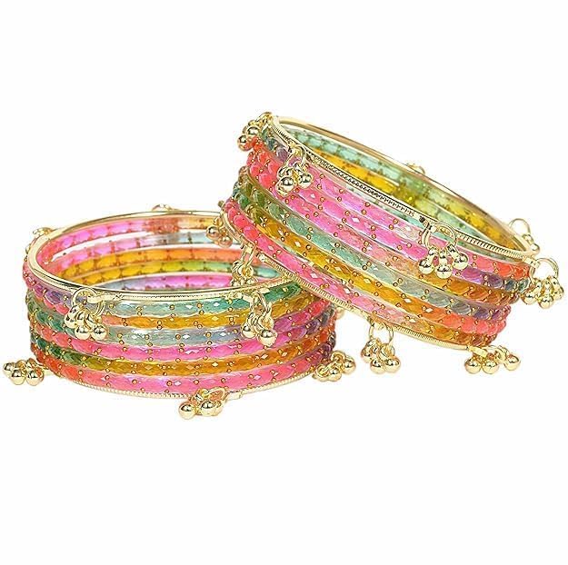 Image of Kashmiri Ghangharoo Glass Bangle Set for Women| Light Weight Bangles | Traditional Transparent Fancy Glass Chudi Set for Wedding, Party(Set Of 18)