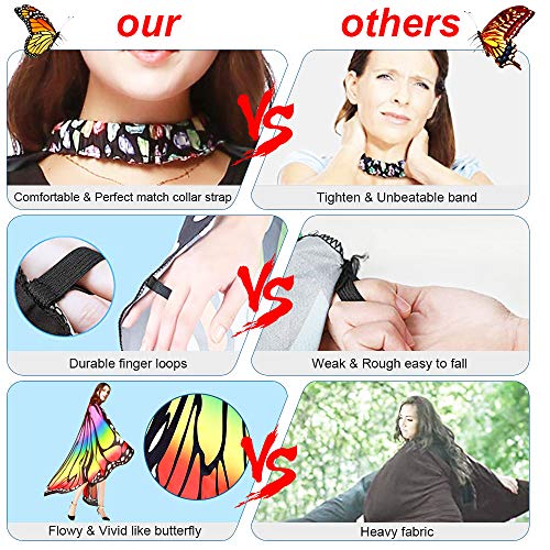 Emageren Vlindervleugelsjaal voor dames, vlindervleugels, volwassenen, zachte stof, accessoires voor carnaval, Pasen, party, dans, meerkleurig, 168 x 135 cm - Image 4