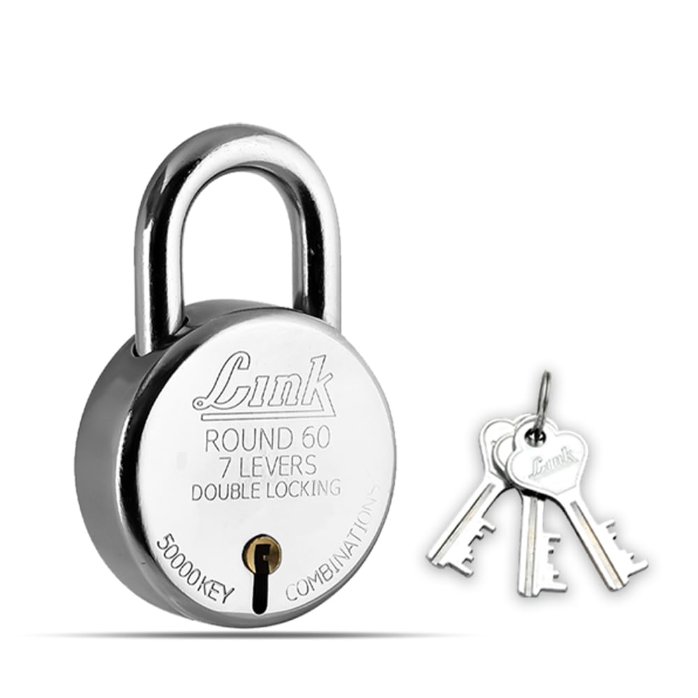 Link New Round 60 MM Silver Steel Lock with 3 Keys | Lock and Keys | Door Lock | Padlock for Home, Office, Shop-image-43