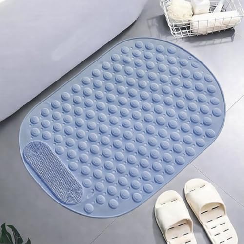 Image of Homecloud Anti Skid Mat for Bathroom Floor Shower mats for Bathroom Anti Slip with Foot Scrubber Bath mat Anti Slip with Suction Cups & Drain Holes (69x35 Cm)(Oval Blue)