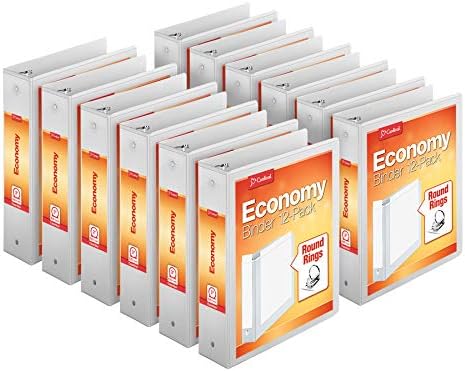 Cardinal Economy 3-Ring Binders, 3", Round Rings, Holds 625 Sheets, ClearVue Presentation View, Non-Stick, White, Carton of 12 (90651)