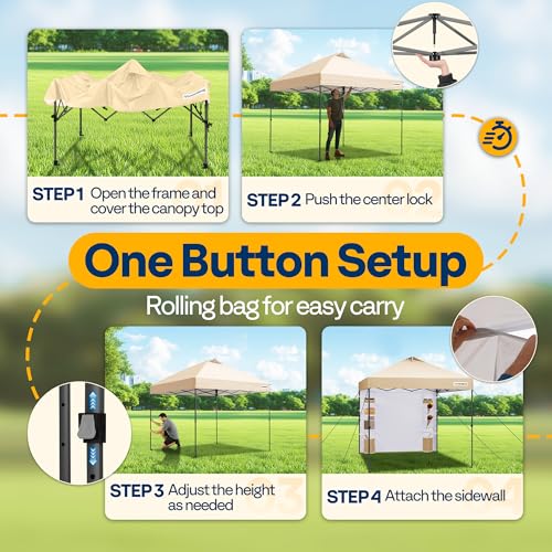 Image of VIVOHOME 10x10ft Pop Up Canopy Tent with Sidewall and 6 Pockets, One Push Setup Outdoor Portable Shelter Tent Heavy Duty with Wheel Carry Bag and 4 Sandbags, Beige