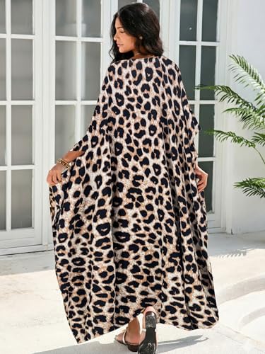 Image of Moss Rose Kaftan Dresses for Women V Neck Summer Swimsuit Cover up Caftan Maxi Beach Dresses