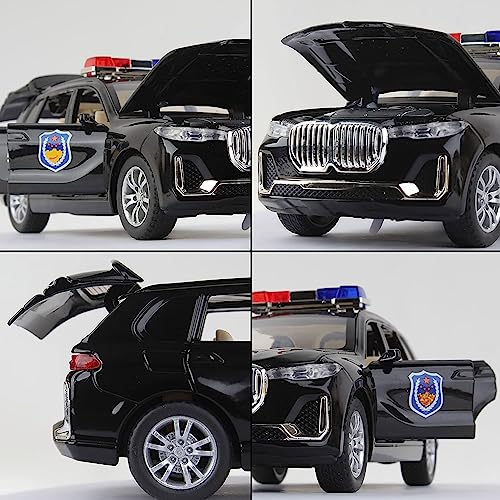 Image of 1:32 Scale BMW X7 Police Toy Car | Metal Pullback Diecast Car for Kids with Openable Doors, Sound, Light Effects Toy for Car Enthusiasts (Color As Per Available)