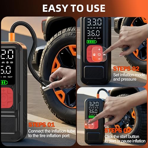 Image of Y34 Tire Inflator Portable Air Compressor,4X Faster Inflation,10000mAh Cordless /12V DC 150PSI Air Pump for Car Tires with Digital Pressure Gauge /LED Light for Car,Motorcycle,Bike,Ball