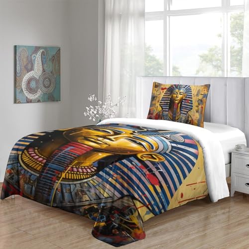 Housse de couette Pharaon 135x200cm parure lit simple fermeture éclair sans repassage