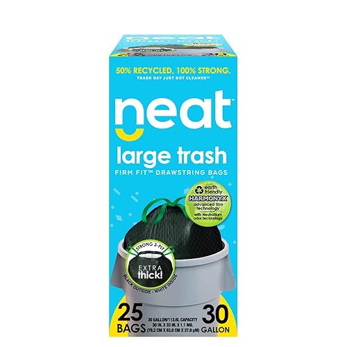 Neat Tall Kitchen - Bolsas de basura con cordón de 30 galones (25 unidades)  Triple capa de material fortificado, ecológico, 50% reciclado,
