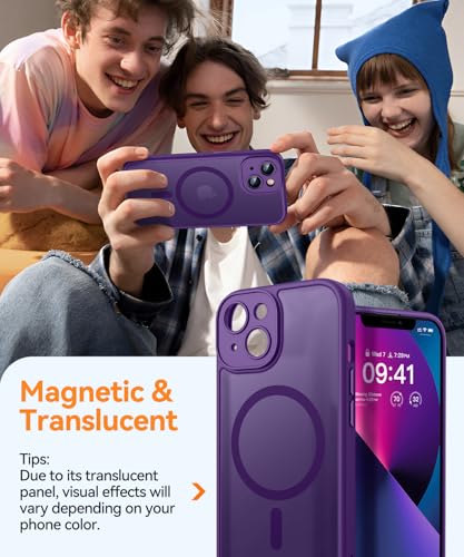 Image of CANSHN Magnetic for iPhone 13 Case, Upgraded [Full Camera Protection] [Compatible with Magsafe] [Translucent Matte] Shockproof Protective Phone Case for iPhone 13 6.1 inch - Deep Purple
