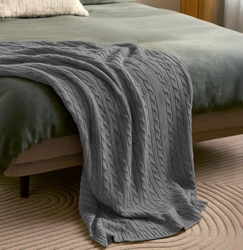 Netbors 100% Cotton Cable-Knit Throw Blanket: 60'...