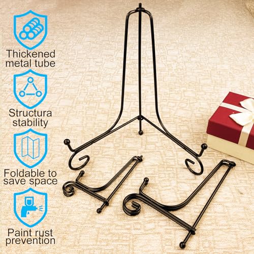 image for HENABLE 6PCS 3 Size Black Iron Plate Stands for Display - 4, 6, 8 Inch