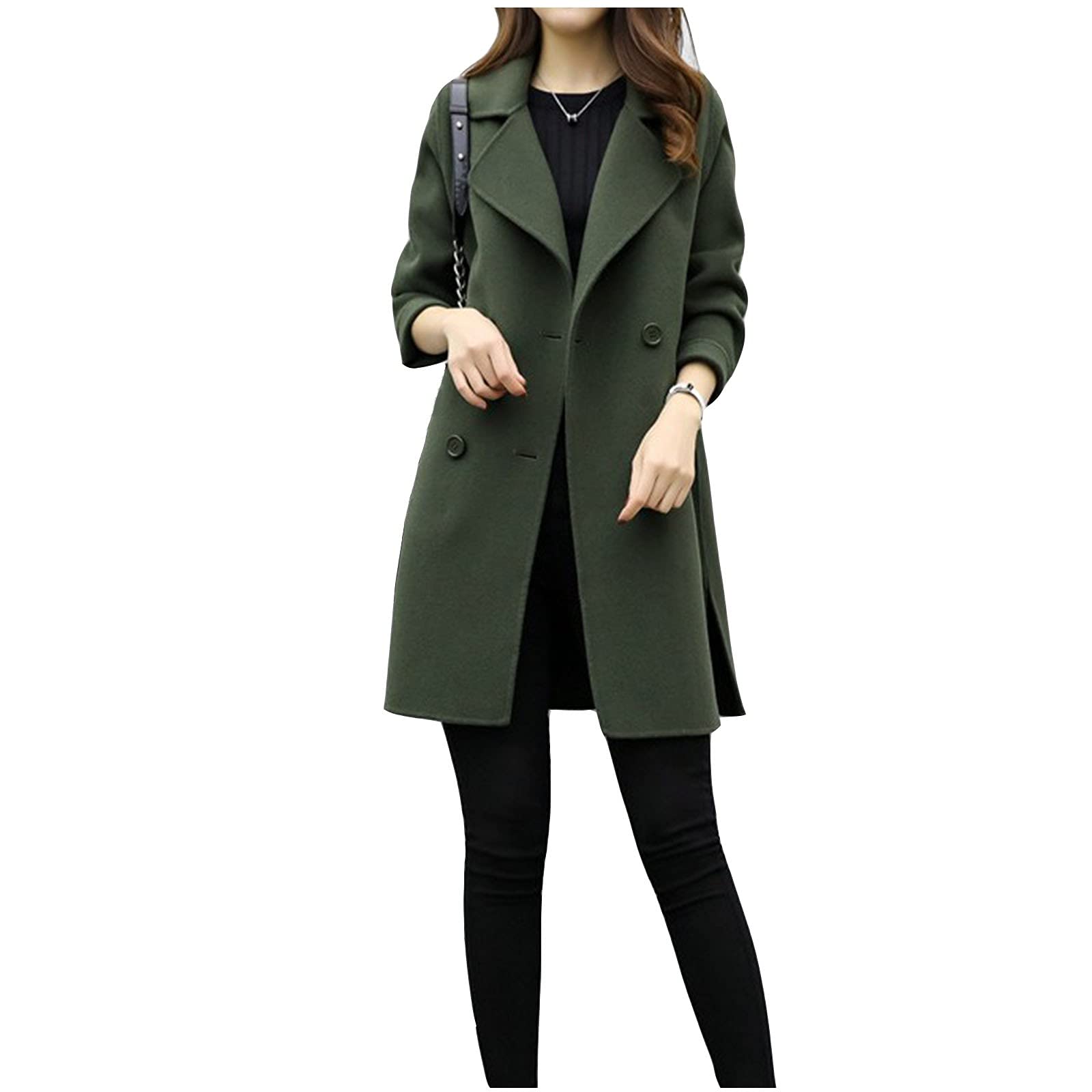 Womens Trench Coat Long Wind Jacket Casual Long Sleeve Jacket