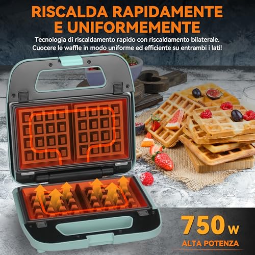 Baker's Friend Cialdaiera 3 in 1 con Piastre Rimovibili, Cialdaiera Quadrata con Piastre Rimovibili, Pressa per Pancake e Panini, Produttore di Formaggio Grigliato, Antiaderente, Acciaio Inossidabile, - immagine 4