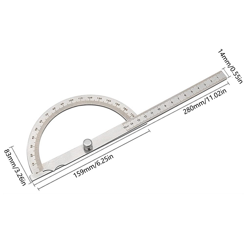 2PCS Stainless Steels 0-180 Degrees Protractor, Angle Finder Tool Protractor, 11-Inch Arm Woodworking Ruler, Durable Adjustable Measuring Tool