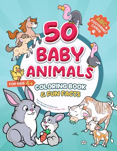 50 Baby Animals Coloring Book & Fun Facts for Kids: