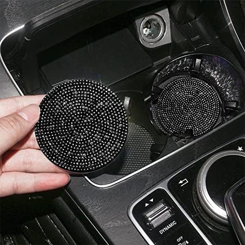 4pcs Bling Cup Holder Insert Coaster- 2.75 inch Silicone Anti-Slip Shockproof, Universal Fashion Car Interior Accessories for Women (Black)
