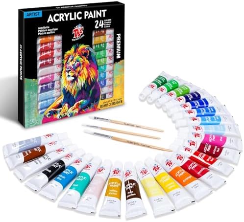 TBC The Best Crafts Pintura Acrílica 24 Tubos 9.5 ml, Kit de Pintura Acrilica para Manualidades, Papel de Lienzo, Vidrio...