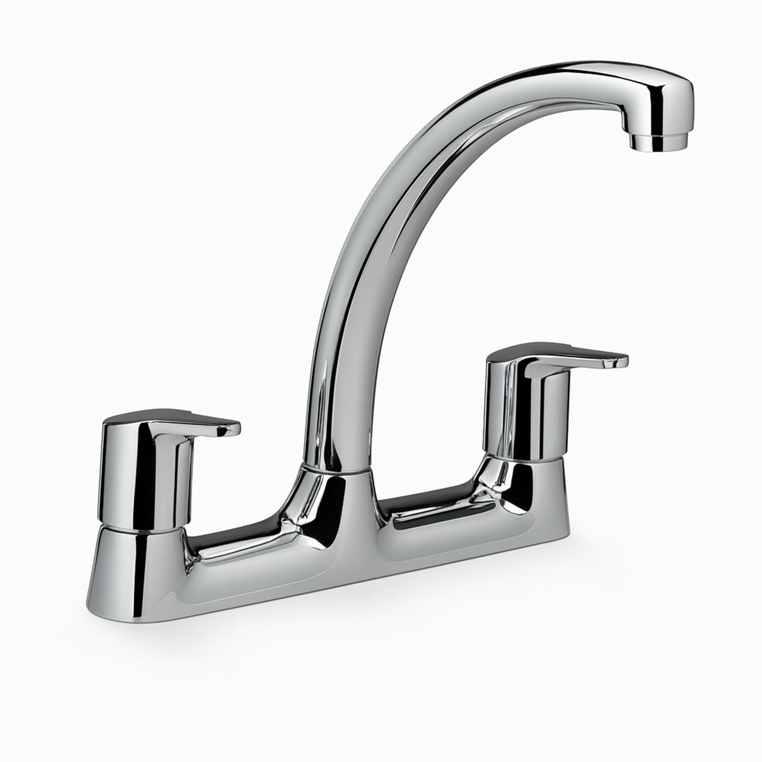 Araya Deck Mounted Chrome Swivel Spout Kitchen Sink Tap | Twin Lever Mixer