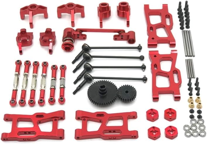 for WLtoys 124018 124019 144001 RC Car Parts Metal Upgrade Kit Drive Shaft Pull Rod Swing Arm Steering Cup Gear ( Color : Red )