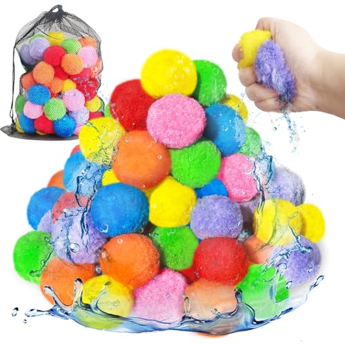 Jnnzzggu 100PCS Reusable Water Balls,Outdoor Water Balloons for Kids,Water Games Toys Sponge Soaker Ball for Boys,Girls,Summer Backyard,Pool Party,Fun Lawn,Beach(7 Colors)