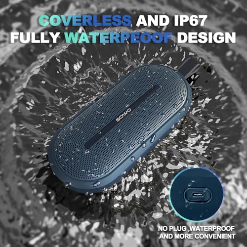 Image of SOWO Portable Bluetooth Speaker with Powerful Bass - Wireless Speaker with Partyboom Technology - 30W, IP67 Waterproof - Stereo Sound for Outdoor, Camping and Travel Use - Blue