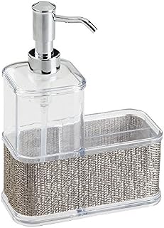 iDesign 71212 Twillo Soap Dispenser and Sponge Holder, Plastic Sink Caddy with Soap Pump and Accessories Compartments, Silver Coloured, Large