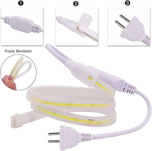 Miniatura 6 de HEGEHE Tira de luz LED COB flexible de 13.1 ft13.1 pies, tiras de luz LED FOB flexibles, AC110V 288 LEDsm luz diurna blanca 6000K impermeable IP65