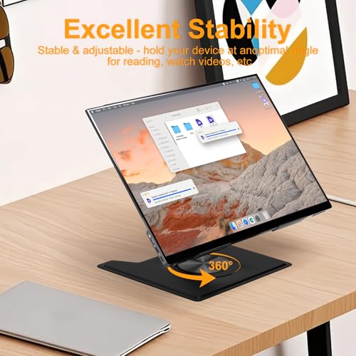 Image of Adjustable Ergonimic Foldable Tablet Stand for Desk with 360 Rotating Base,Compatible with iPad /iPhone Portable Monitor Between 9-17 Inches for Office Desk,Black