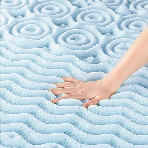 Mellow 4 Inch 5-Zone Memory Foam Mattress Topper, Cooling Gel Infusion, Dorm Essentials, Short Queen Blue by Mellow - Image 2