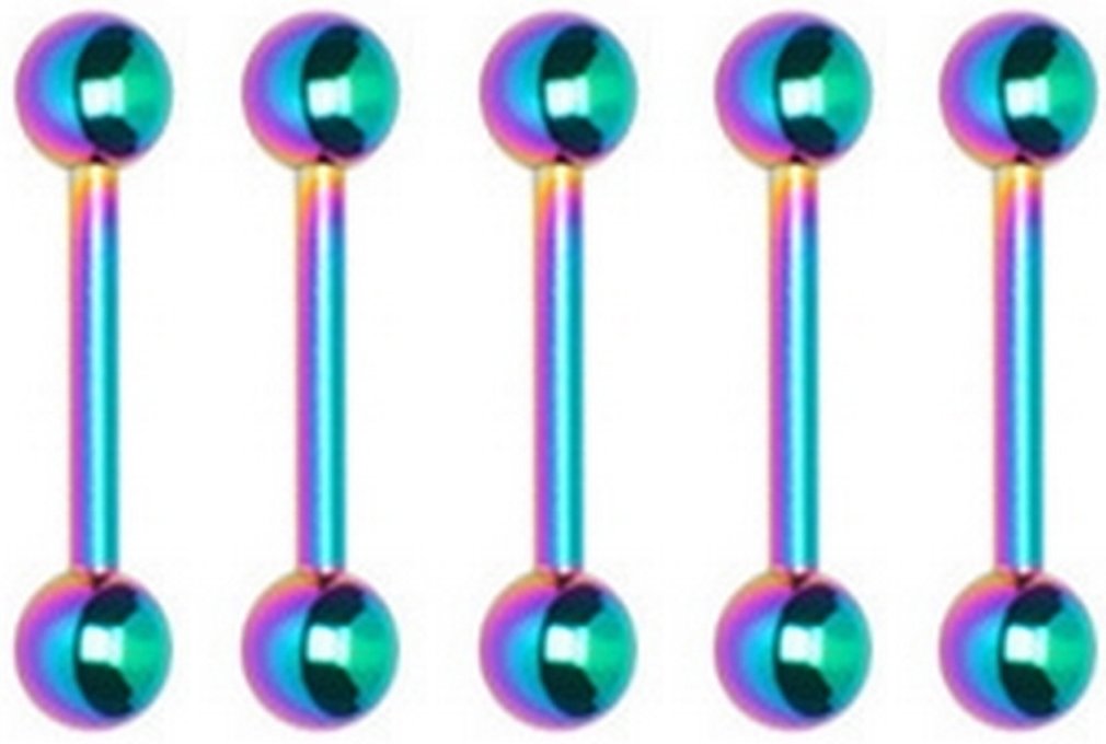 Thenice 5 Pcs 1.6mm 14g Multicolor Barbell Tongue Ring Earrings Ear Studs Length 10mm