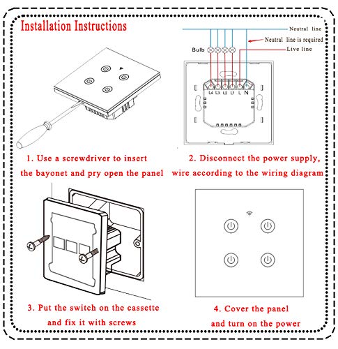 4 Interruptores Zigbee Smart Touch Switch Home Wall Button para Alexa e Google Home Assistant EU Sta