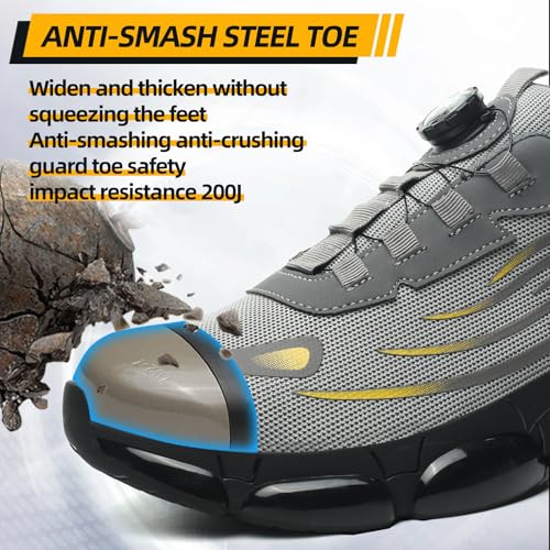 Sicherheitsschuhe Herren Sportliche Arbeitsschuhe Leicht Trends Drehknopf Anti-Smash und Anti-Punktur Arbeit Versicherung Schuhe Unisex – Bild 3