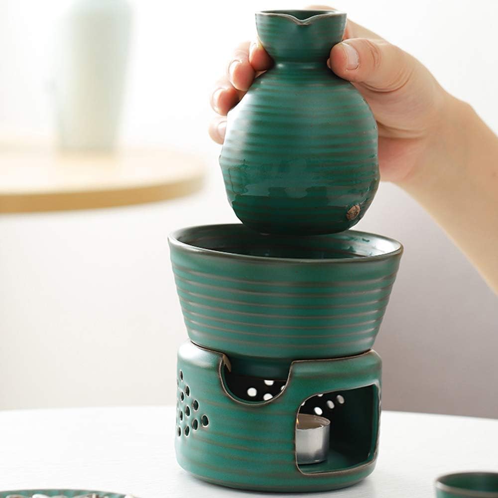 Sake Set of Cup Set Ceramic Cups Crafts Wine Glasses 7-Piece Ceramic Japanese Hot Sake Set Vintage Creative Ceramic Sake Wine Set with Warmer 4 Cups Carafe & He