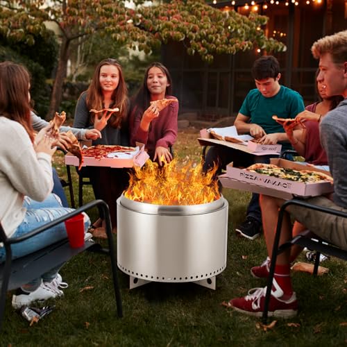 20 Inch Stainless Steel Smokeless Fire Pit, Outdoor Fire Pit, Outdoor Wood Burning Fire Pit, Removable Stand and Ash Pan, for Bonfire, Camping, Picnic, Family Gatherings for Garden