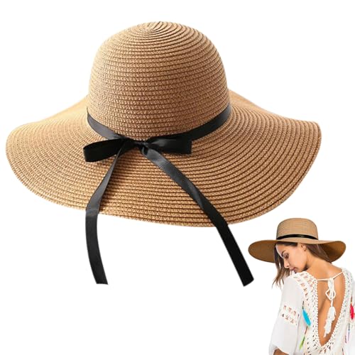UILYNIU Style Bohème Plage Chapeau Été en Paille de Soleil pour Femme (FR/ES, Alpha/Lettres, Taille Unique, Kaki)