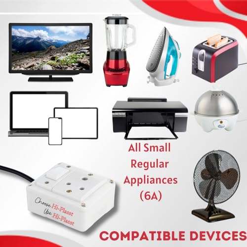 Image of Hi-Plasst 1+1 Pin Extension Board with 1 Switch & 1 Socket, 6A, 4-Yard Long Cord - Wall-Mountable Power Hub for Home, Office, Diwali Lights, Christmas Decor & Kitchen Appliances
