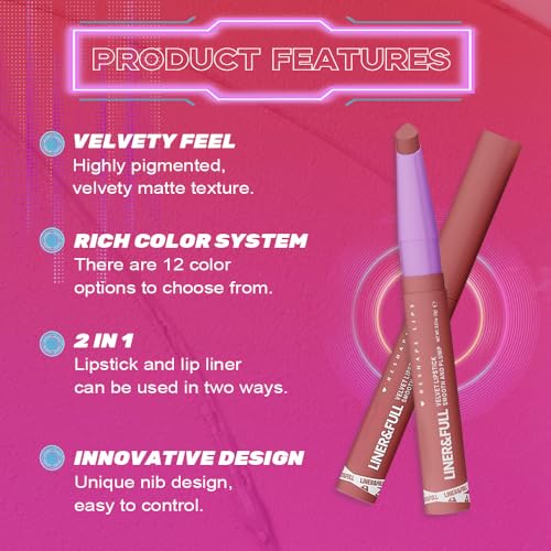 Image of 2-IN-1 Lipstick Lipliner, Velvet Matte Finish, Smooth & Plump, 12 Universal Lip Color-Nude Pink Rose Mauve Berry Plum, Creamy Formula for Lip Makeup, All-Day Wear, Cruelty-Free (#01 PEONY CRUSH)