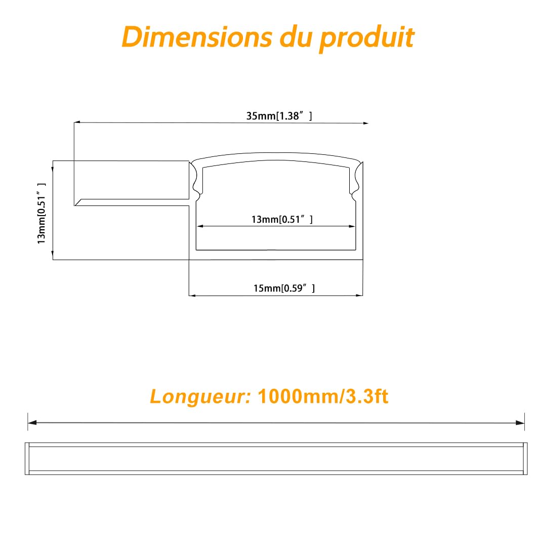 LEDLightsWorld - Perfil LED empotrable para cinta LED, 13 mm, 1 m (3,3 pies) (lote de 4 unidades, con difusor blanco lechoso, perfil de aluminio empotrable monoctado para pared y techo
