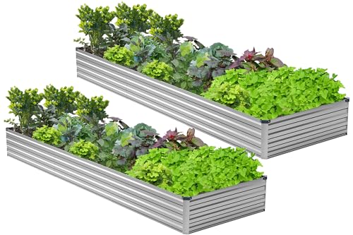Easllre 2PCS 12x3x1ft Galvanized Raised Garden Bed Kit, Galvanized Planter Raised Garden Boxes...