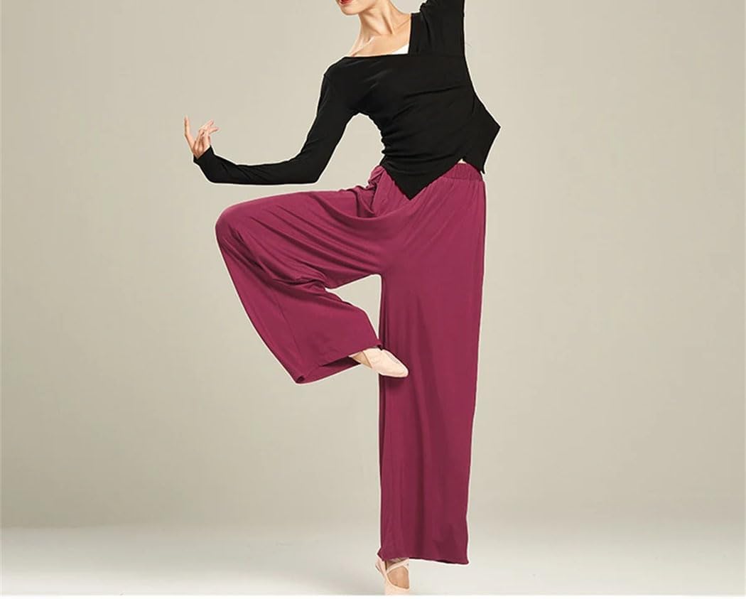 Women's High Waist Dance Pants Loose Wide Leg Ballet Trousers Elastic Waist Classical Modern Training Pants