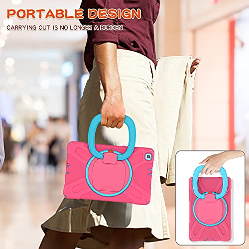 Kiq Ring Series For Samsung Galaxy Tab A Case 8 Inch, Heavy Duty Kid Proof Shockproof Protection Cover With Kickstand/Handle For Galaxy Tab A 8.0 2019 Model Sm-T290 / Sm-T295 (Pink/Light Blue) #TOP4