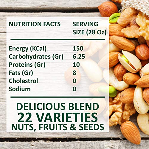 Image of Organic Mixed Nuts, Dry Fruits, Seeds and Berries - 300 Gms - Roasted and Crunchy Nutritious Snack - 22+ Varieties like Almonds, Cashew, Cranberries, Sunflower Seed, Seeds, Peacans, Pista, etc