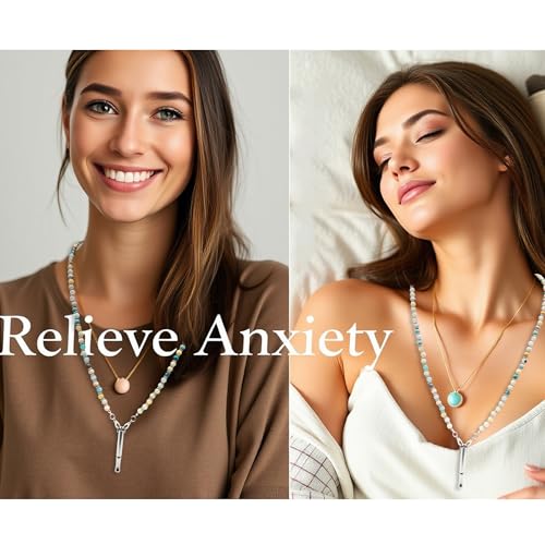 Quit Smoking Necklace Natural Amazonite Gemstone Breathing Necklace for Anxiety Relief Stop Smoking for Adult Women3