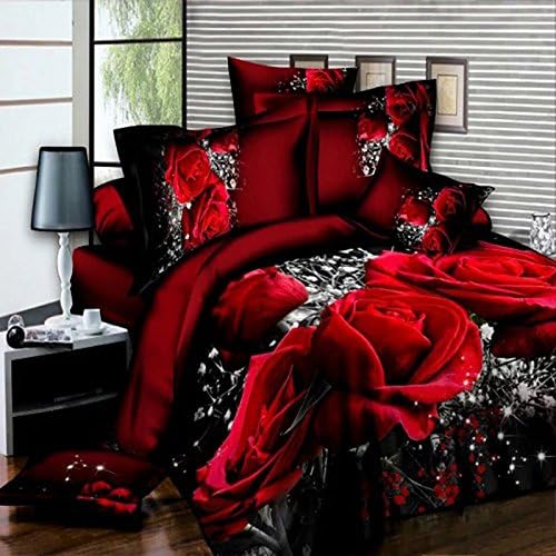 Longji 3D Oil Painting red Rose Bedding Set Queen King Size Comforter Bag Duvet Cover Set (Size : Queen 4pcs Duvet Cover 200x230cm)
