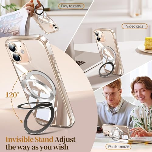 Image of ESTPEAK CD Mag-Stand Case for iPhone 12 /12 Pro Case with Invisible Magnetic Ring, [Compatible with MagSafe] [Never Yellowing] Top Clear Phone Case Cover for iPhone 12 /12 Pro 6.1 inch Men Women, Clear